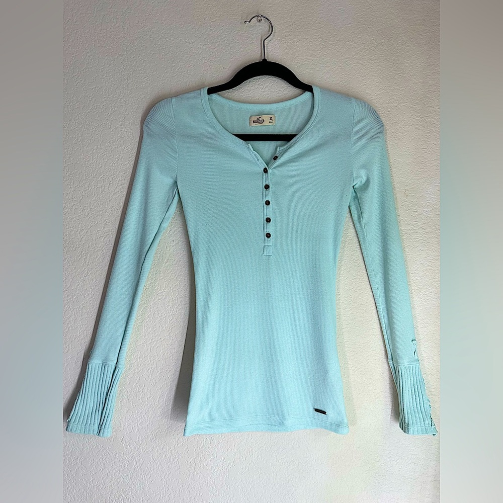 2000’s teal Hollister ribbed, floral embroidered long sleeve.